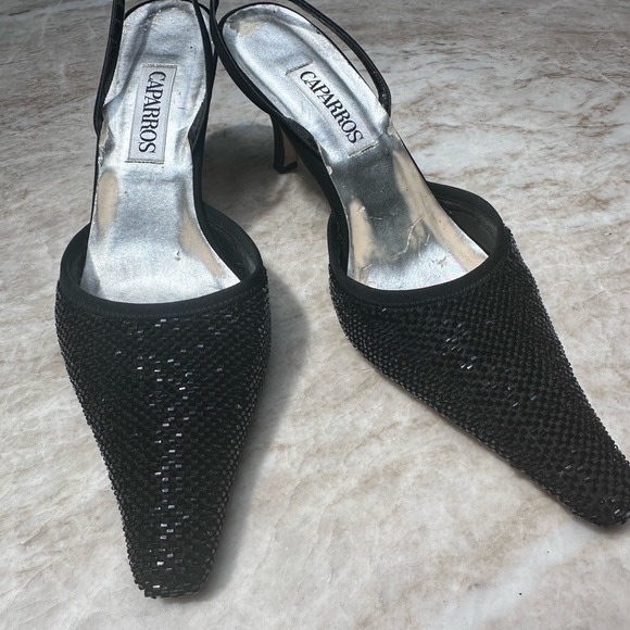 Vintage? CAPARROS beaded Black Size 9B slingbacks. - Picture 1 of 9